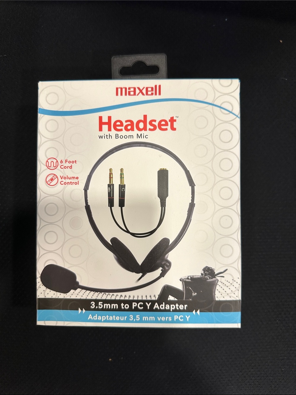 Maxell Black Headset with Boom Mic - 3.5mm to PC Y Adapter